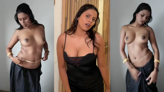 Famous Bengali model Sanchita Bose teases her juicy tits out of a semi-nude saree